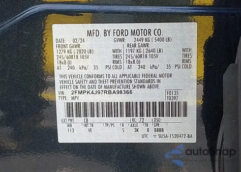 2024 Ford Edge Sel z USA, uszkodzony, nr VIN 2FMPK4J97RBA98366